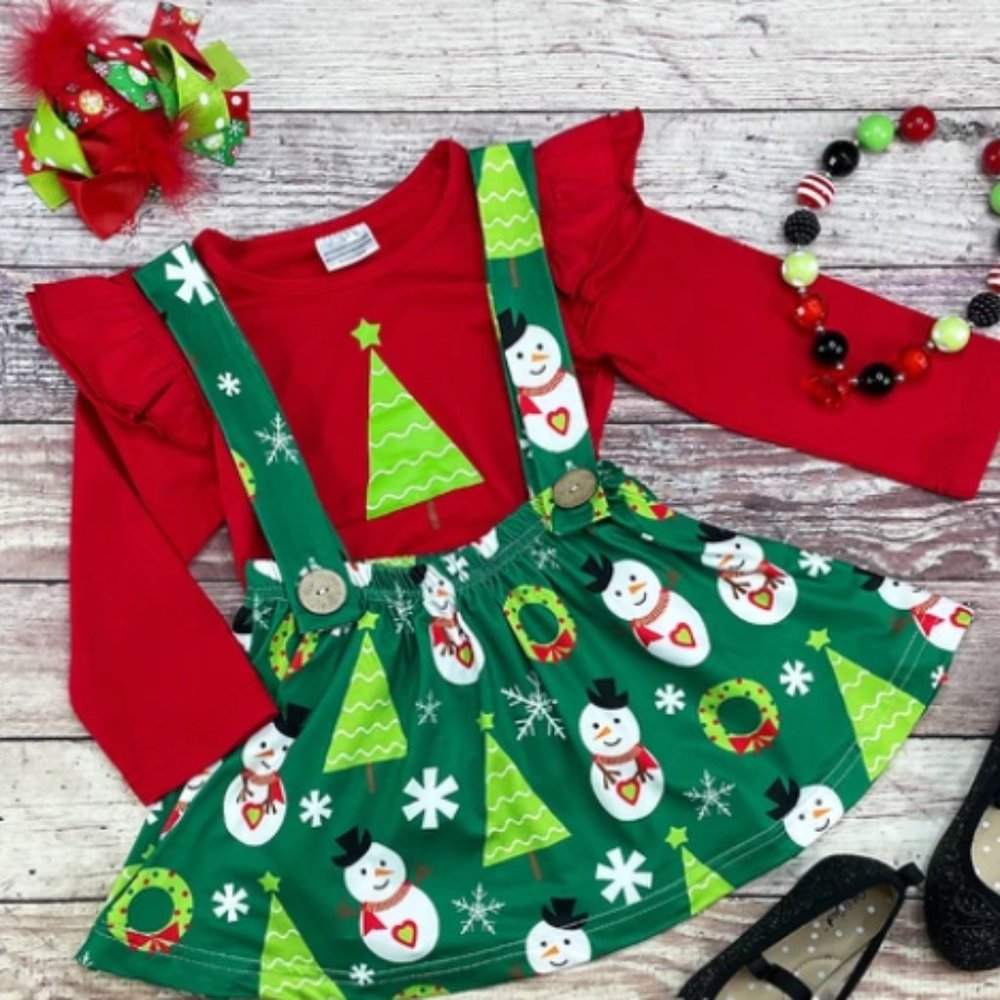 Snowman Suspender Skirt Set